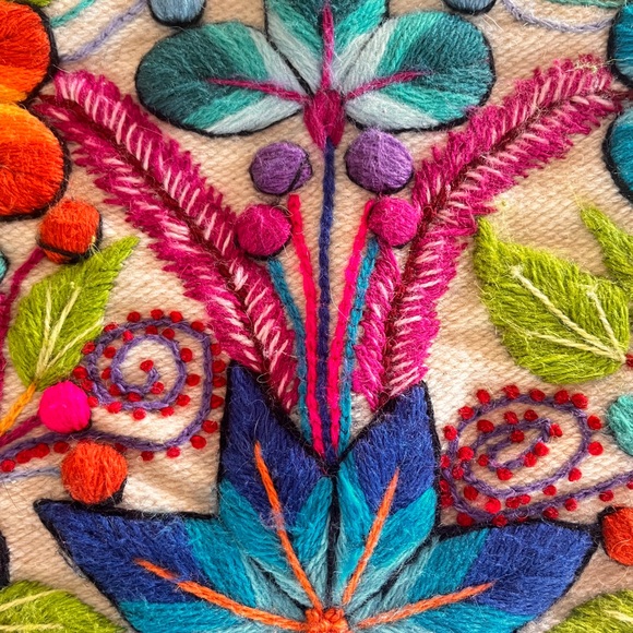 Alpaca Wool Hand Embroidered Floral Pillow Case Folk Art Boho Style 15x16.5” - Picture 6 of 10